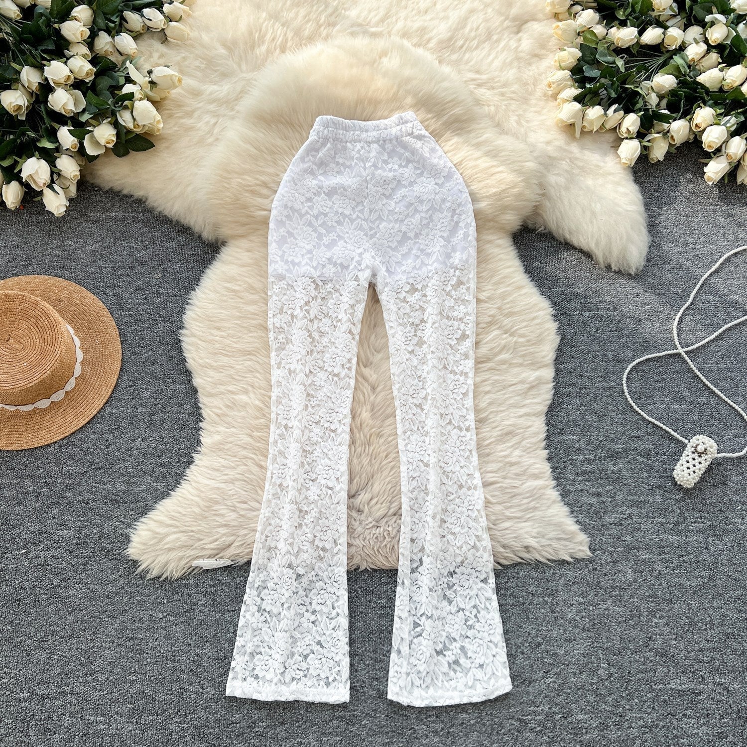 Pure And Alluring Versatile Thin Sheer Lace Pants Casual And Tight-fit - SNMShop