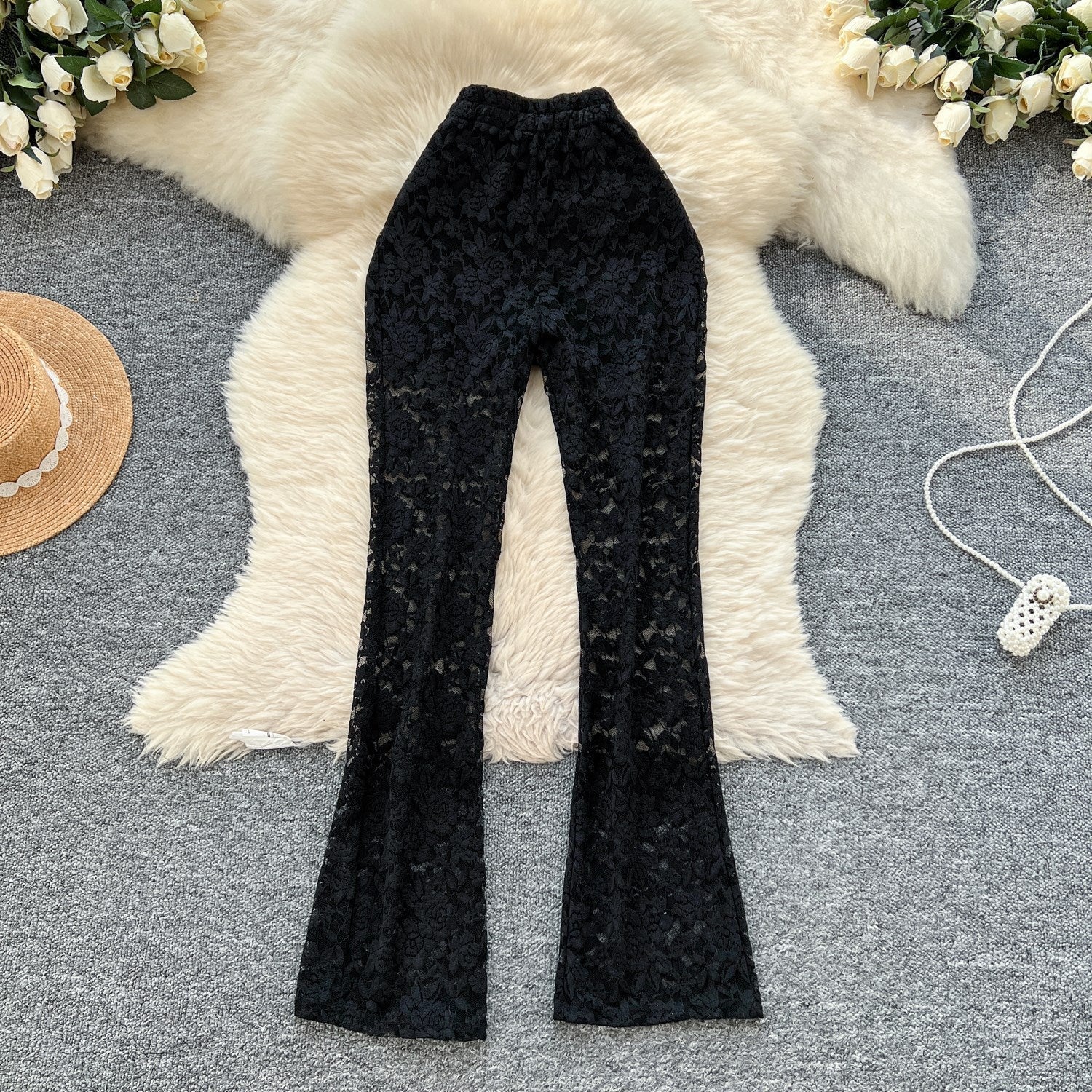Pure And Alluring Versatile Thin Sheer Lace Pants Casual And Tight-fit - SNMShop