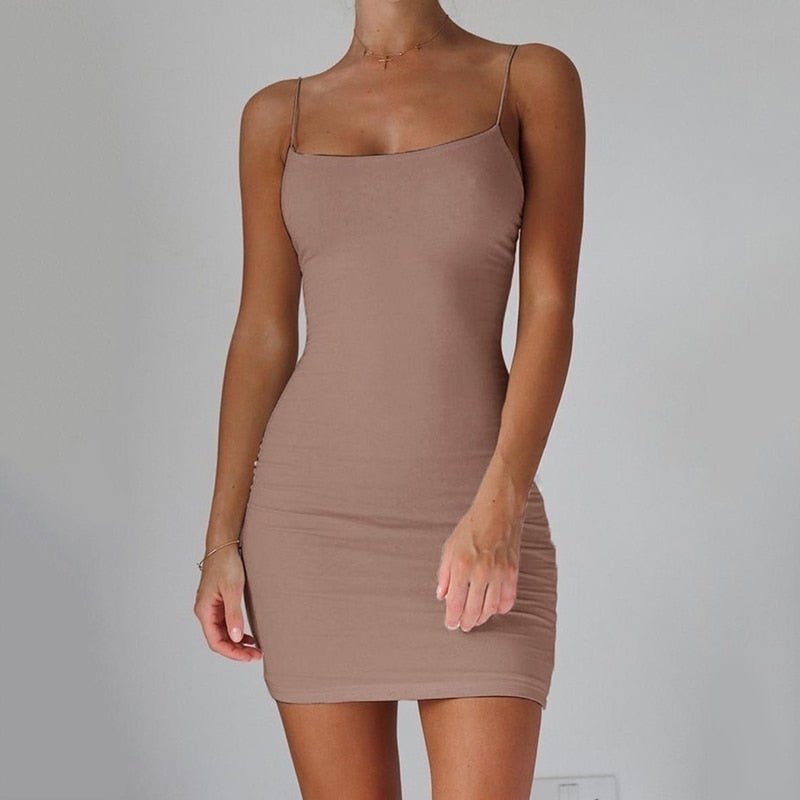 Pure Color Simple Hanging Neck Tight-fitting Hip Skirt - SNMShop