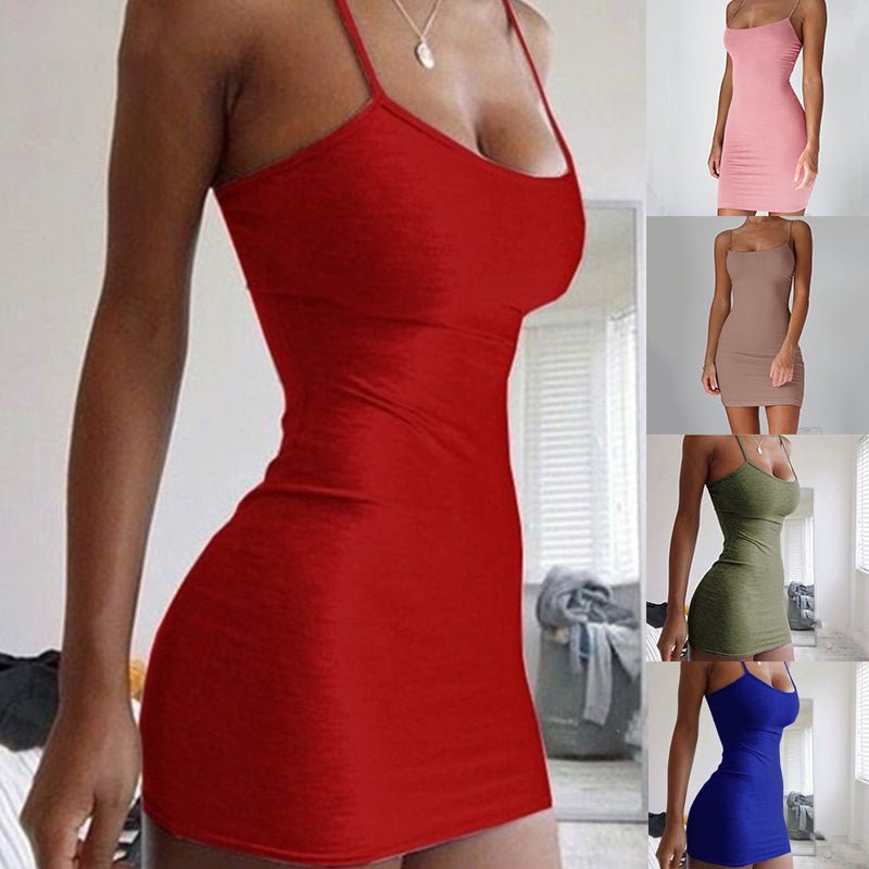 Pure Color Simple Hanging Neck Tight-fitting Hip Skirt - SNMShop