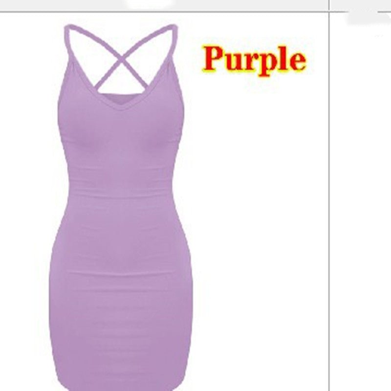 Pure Color Simple Hanging Neck Tight-fitting Hip Skirt - SNMShop
