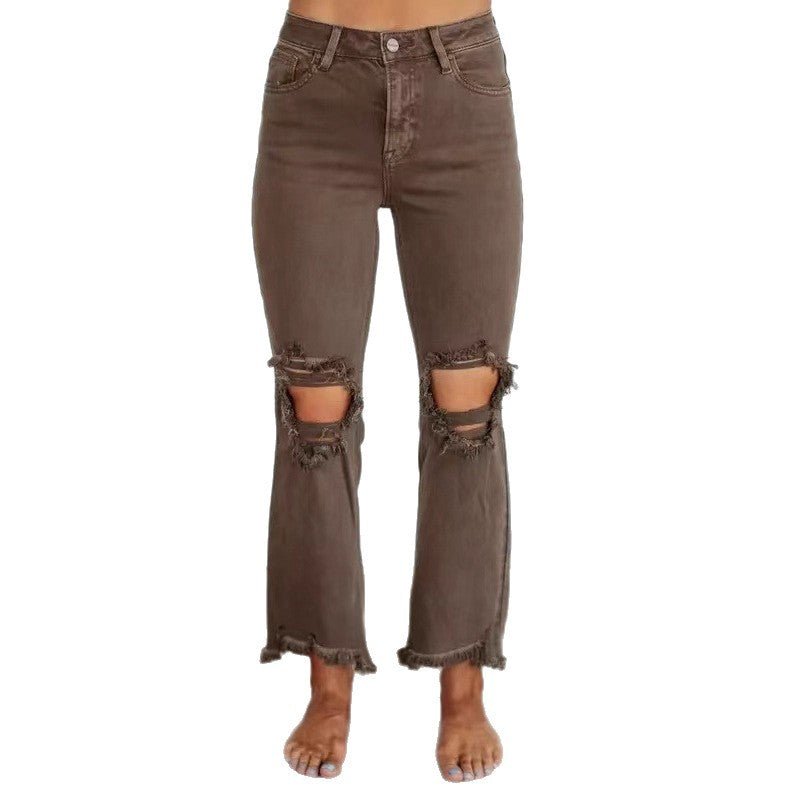 Retro High Waisted Flared Denim Pants - SNMShop