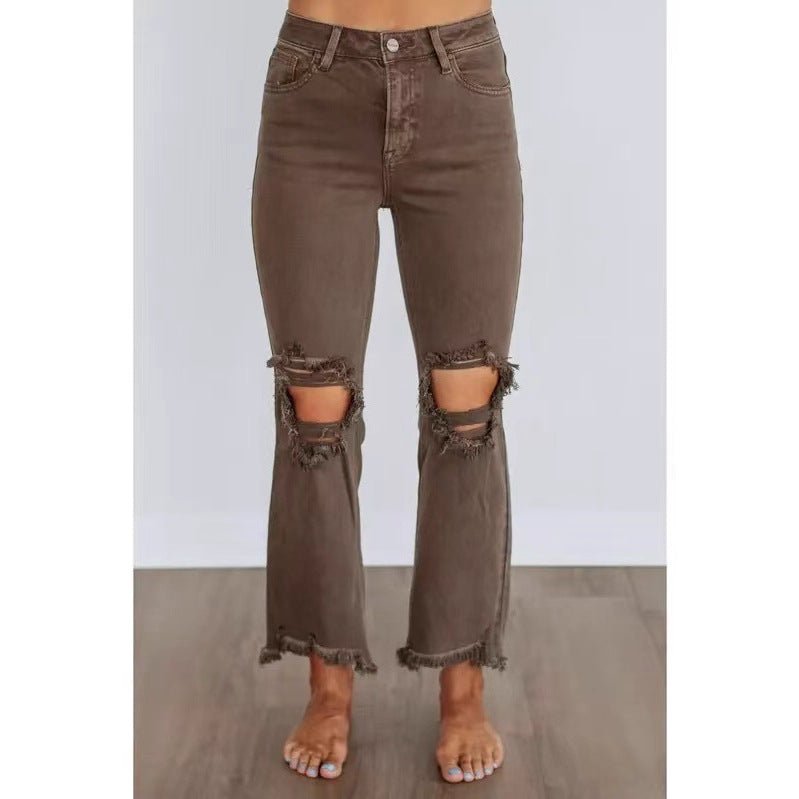 Retro High Waisted Flared Denim Pants - SNMShop