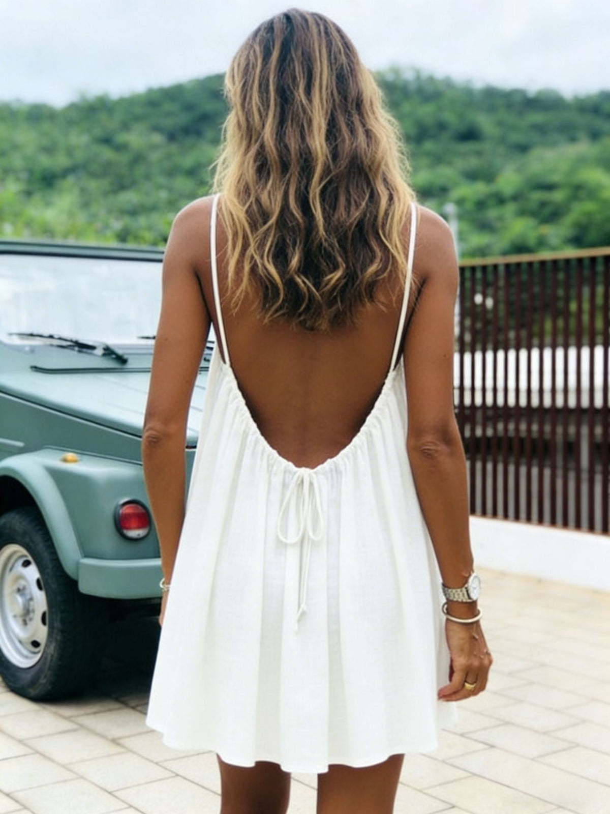Ruched Backless Strap Mini Skirt Made Of Ice-Silk Fabric - SNMShop