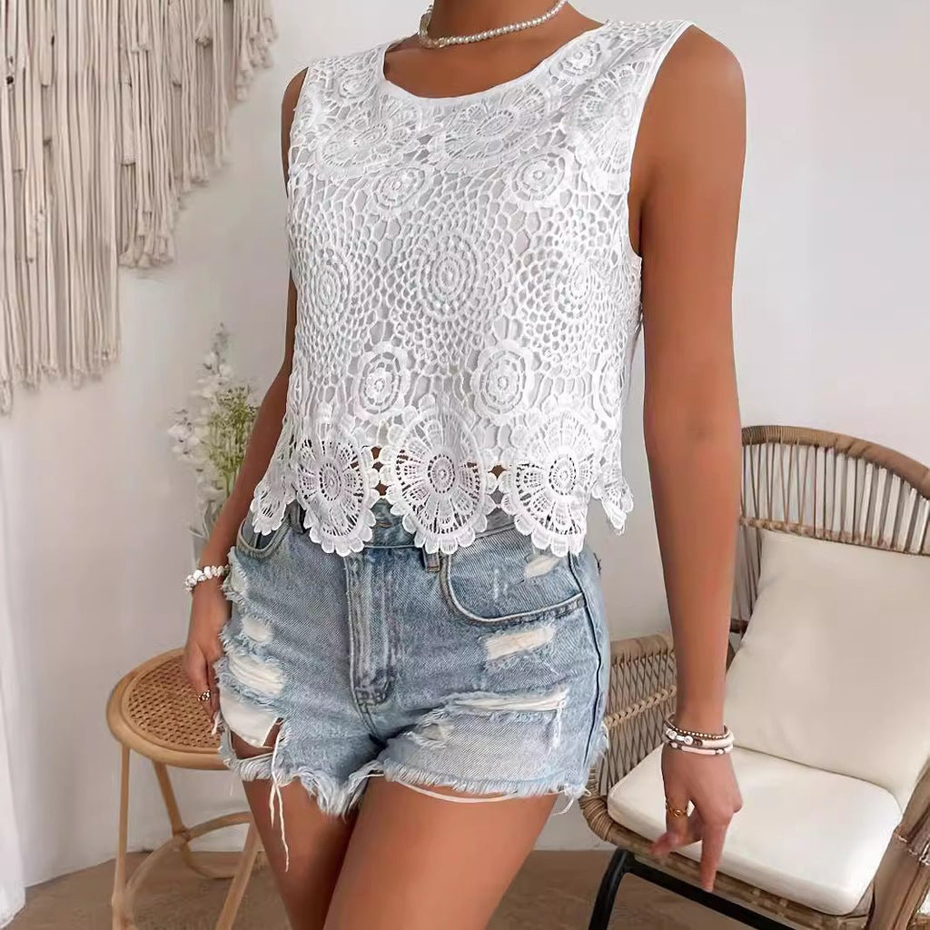 Short Solid Color Lace Casual Bottoming Shirt - SNMShop