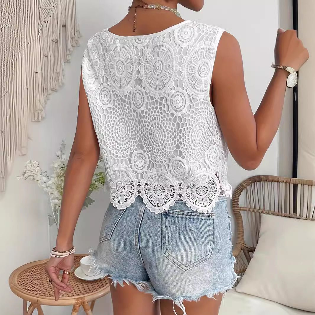 Short Solid Color Lace Casual Bottoming Shirt - SNMShop