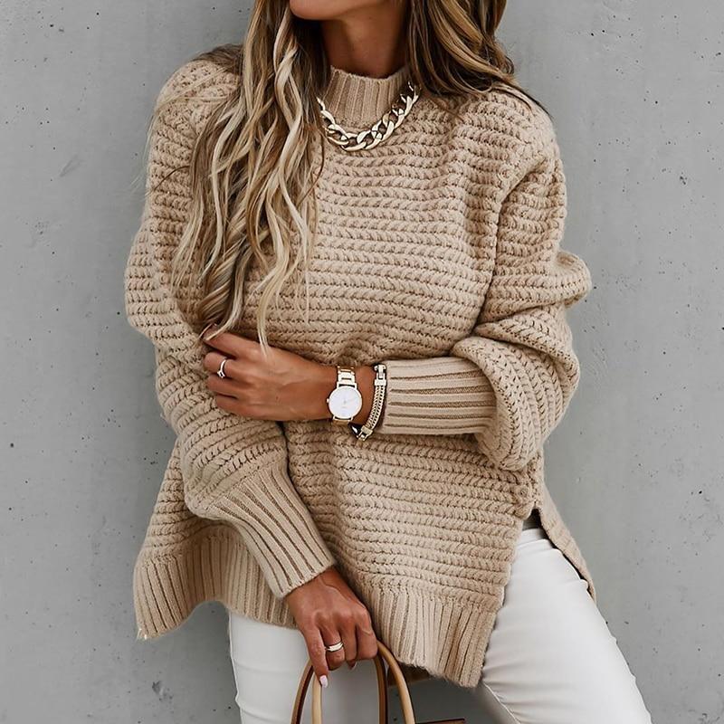 Solid Color Drawstring Side Slit Knit Sweater - SNMShop