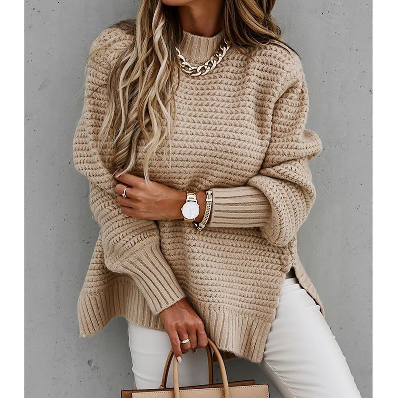 Solid Color Drawstring Side Slit Knit Sweater - SNMShop