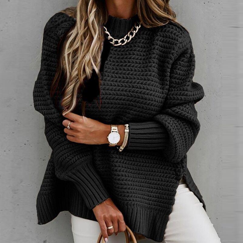 Solid Color Drawstring Side Slit Knit Sweater - SNMShop