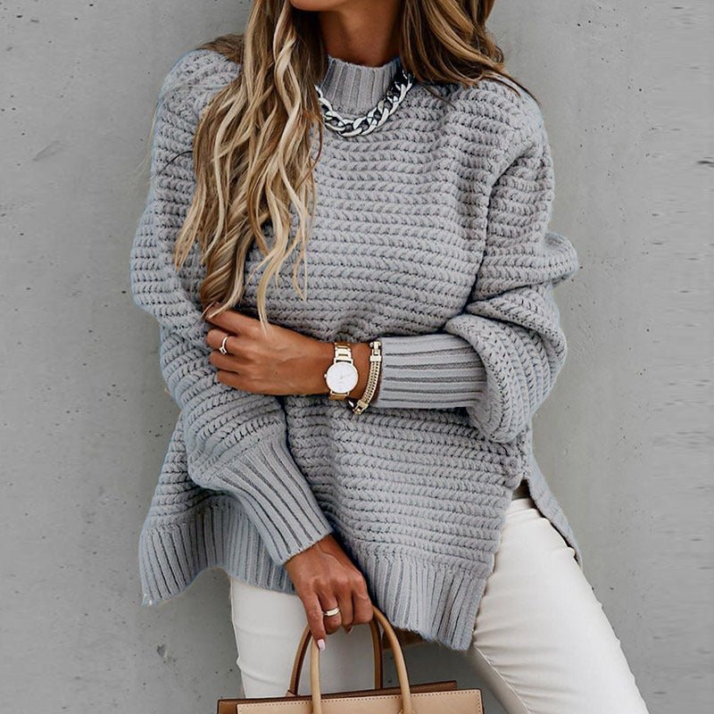 Solid Color Drawstring Side Slit Knit Sweater - SNMShop