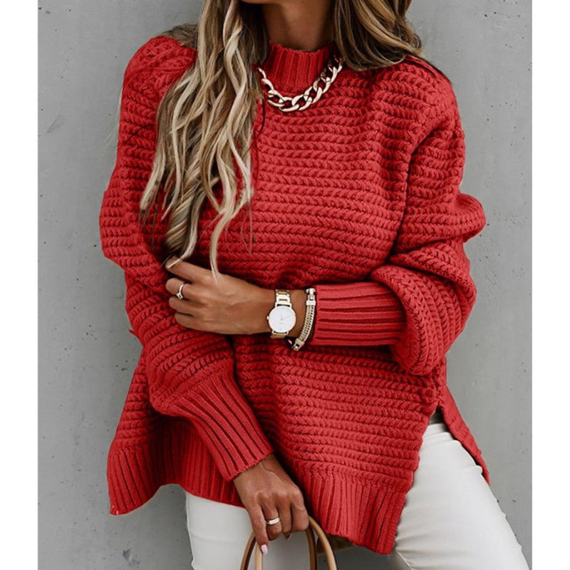 Solid Color Drawstring Side Slit Knit Sweater - SNMShop