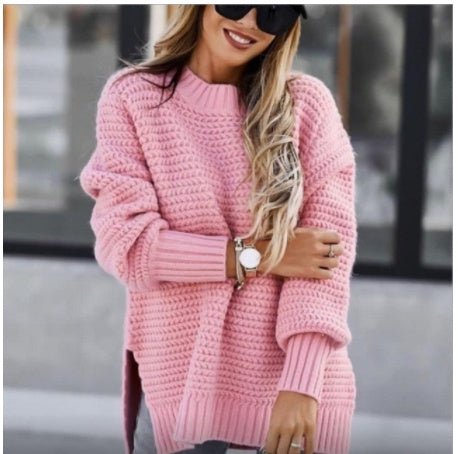 Solid Color Drawstring Side Slit Knit Sweater - SNMShop