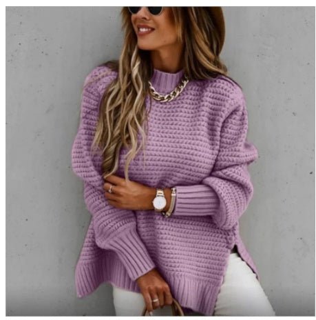 Solid Color Drawstring Side Slit Knit Sweater - SNMShop