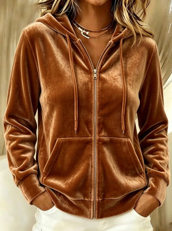 Solid Color Hoodie With Drawstrings Long-sleeve Zipper Sweater - SNMShop