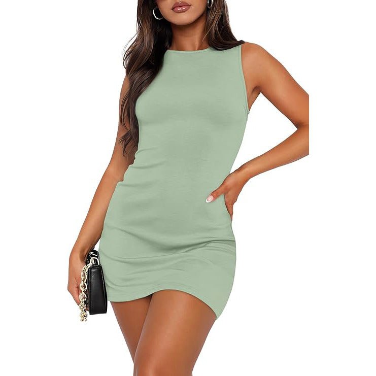 Spring And Summer High-grade Solid Color Short Skirt Sleeveless Girl Waist Sheath - SNMShop