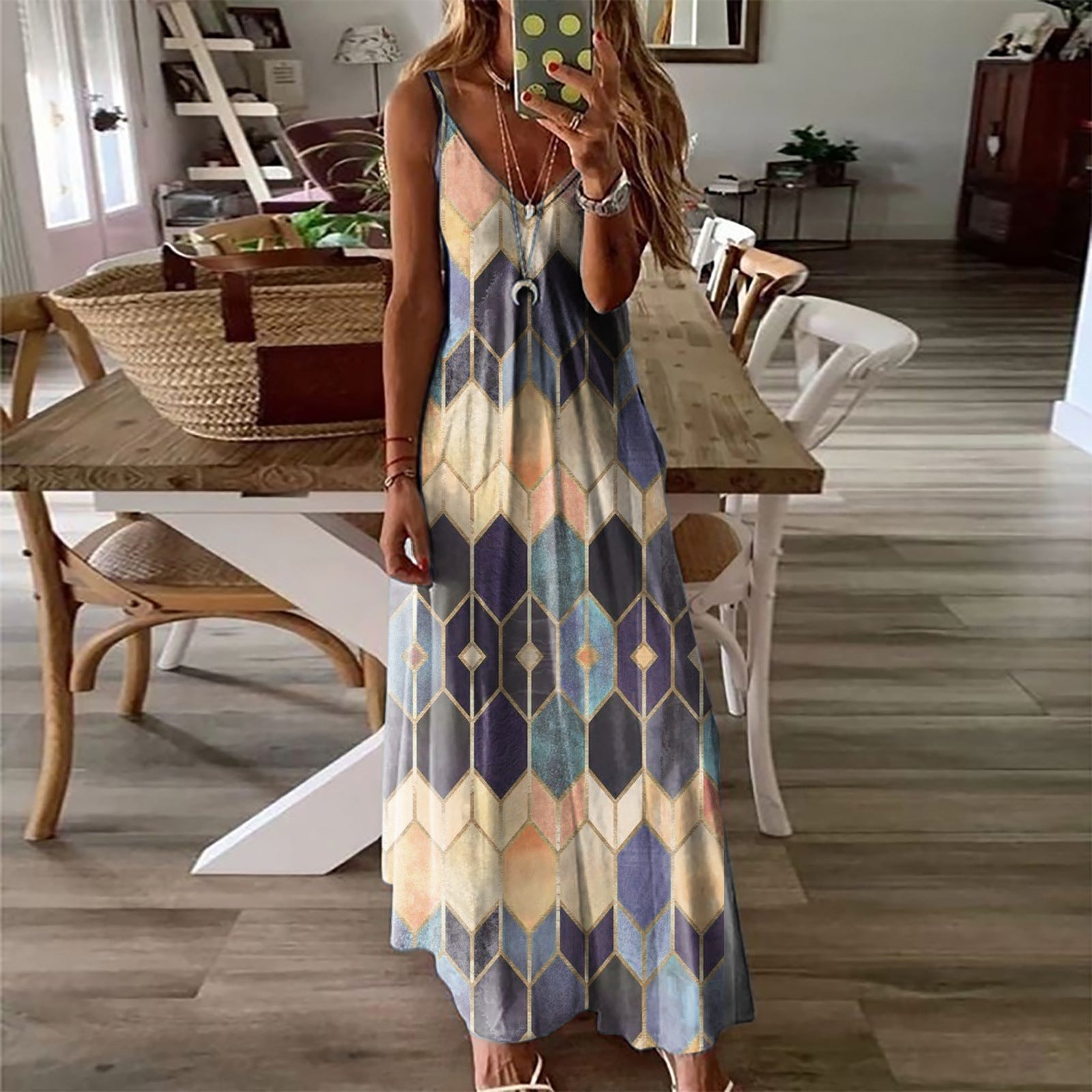 Summer Casual Printed Camisole Long Dress - SNMShop