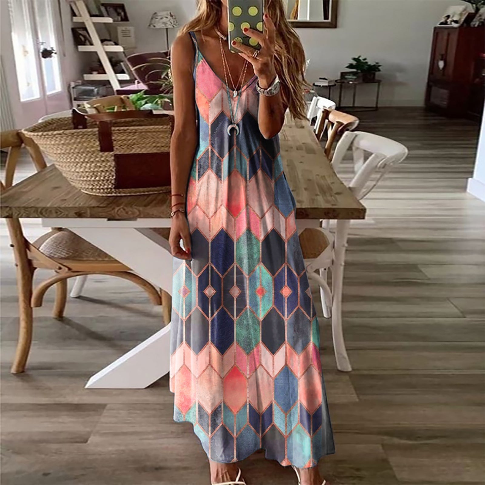 Summer Casual Printed Camisole Long Dress - SNMShop