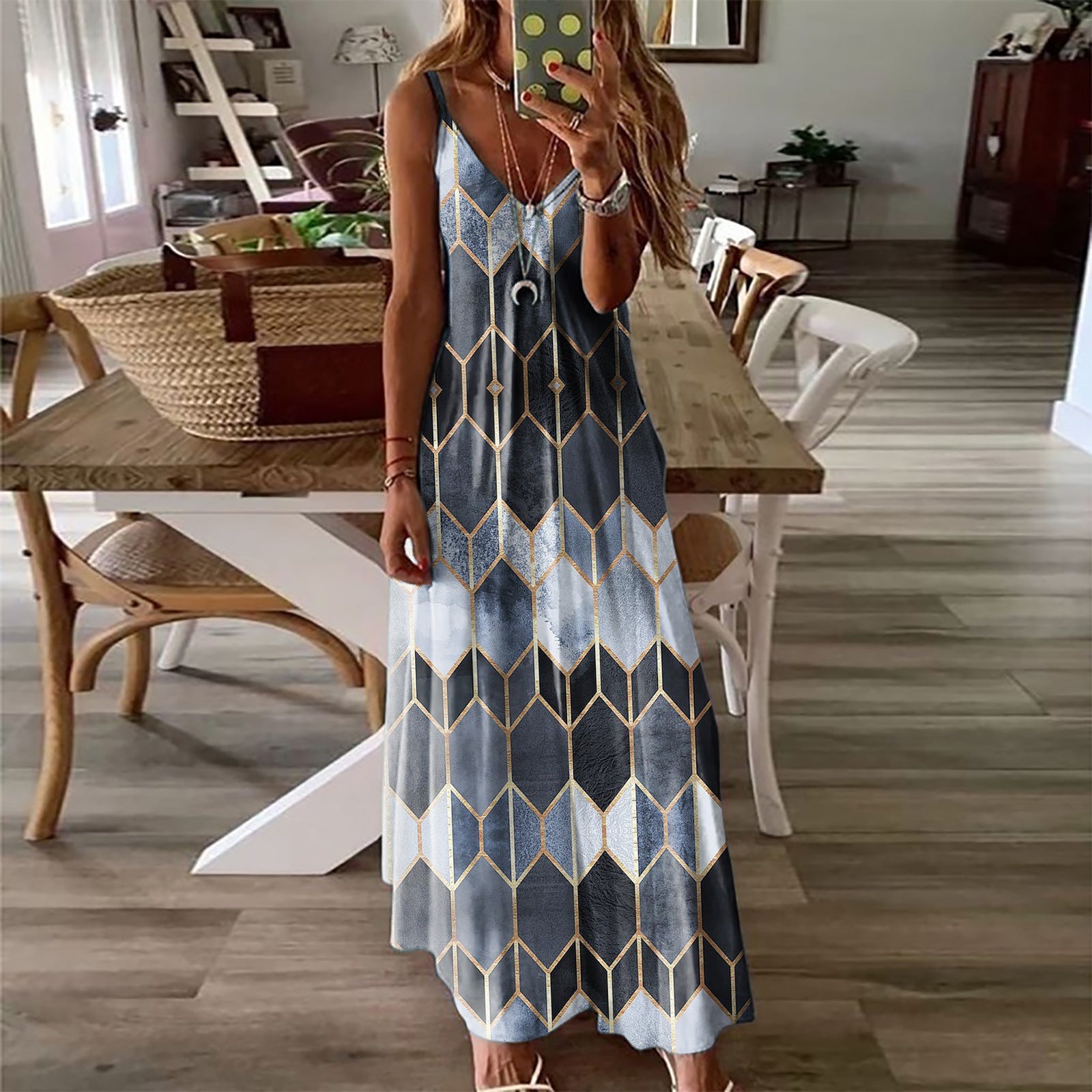 Summer Casual Printed Camisole Long Dress - SNMShop