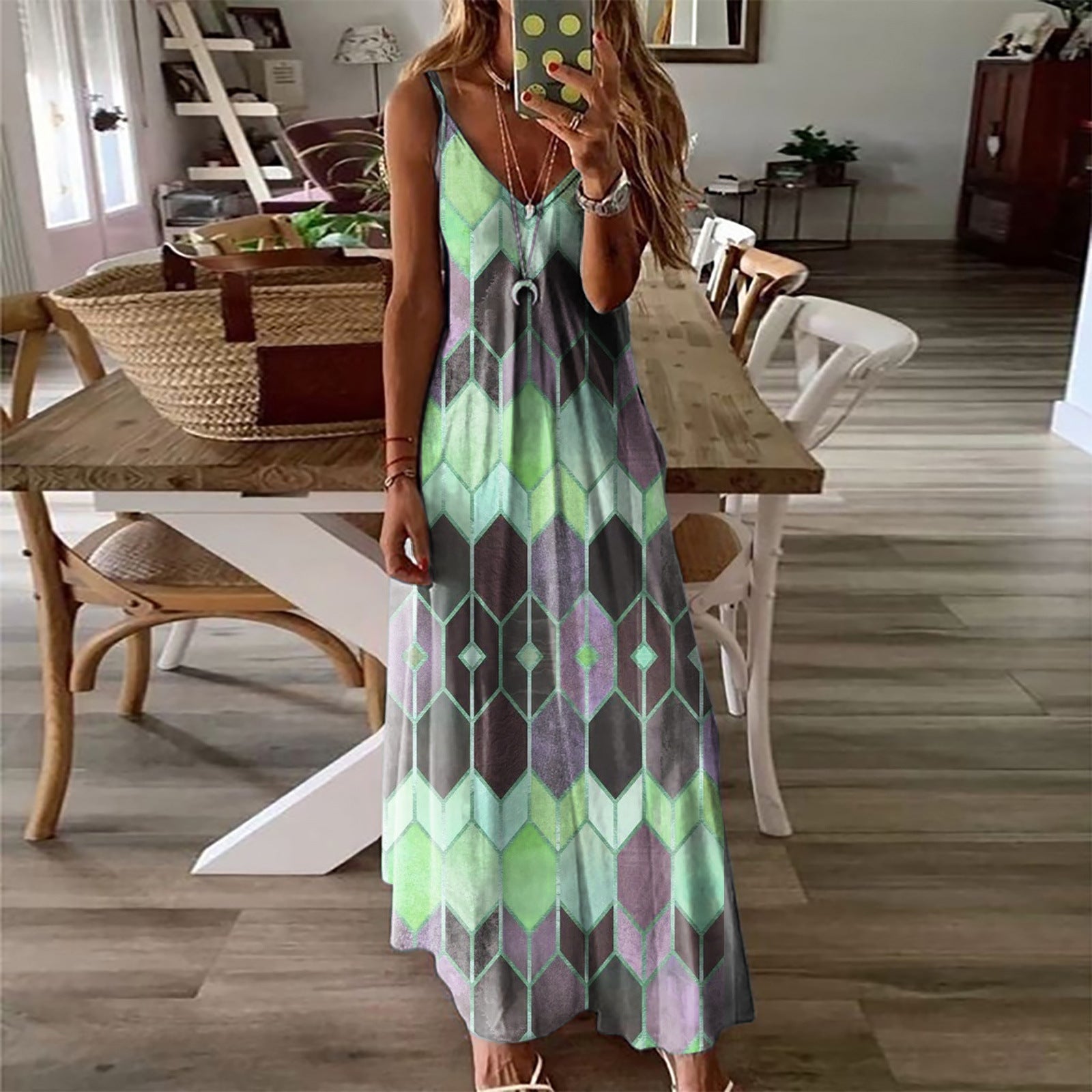 Summer Casual Printed Camisole Long Dress - SNMShop