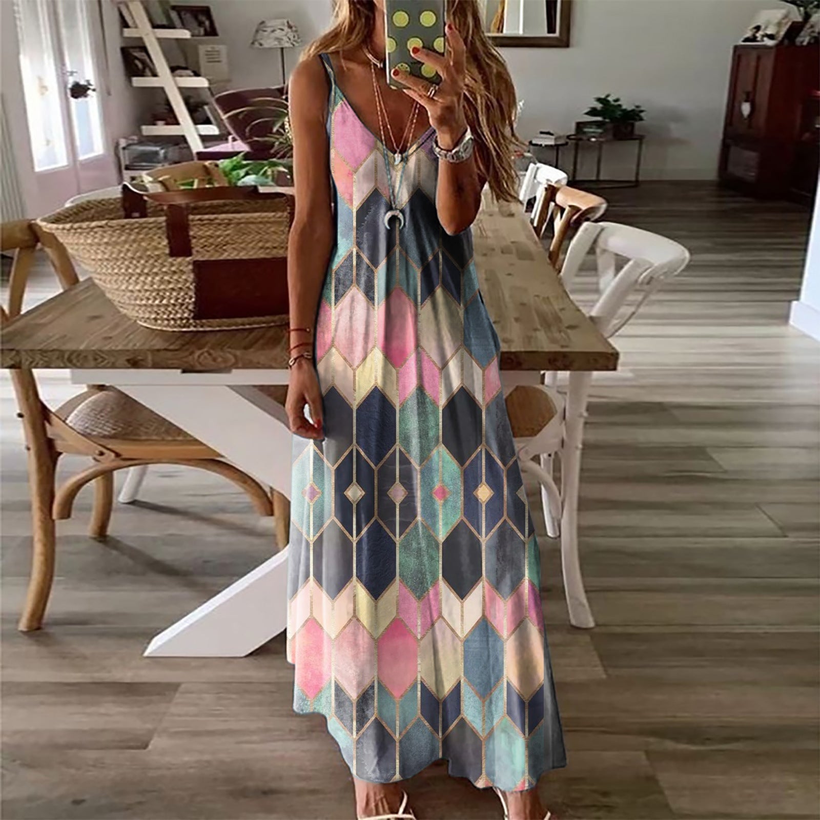 Summer Casual Printed Camisole Long Dress - SNMShop