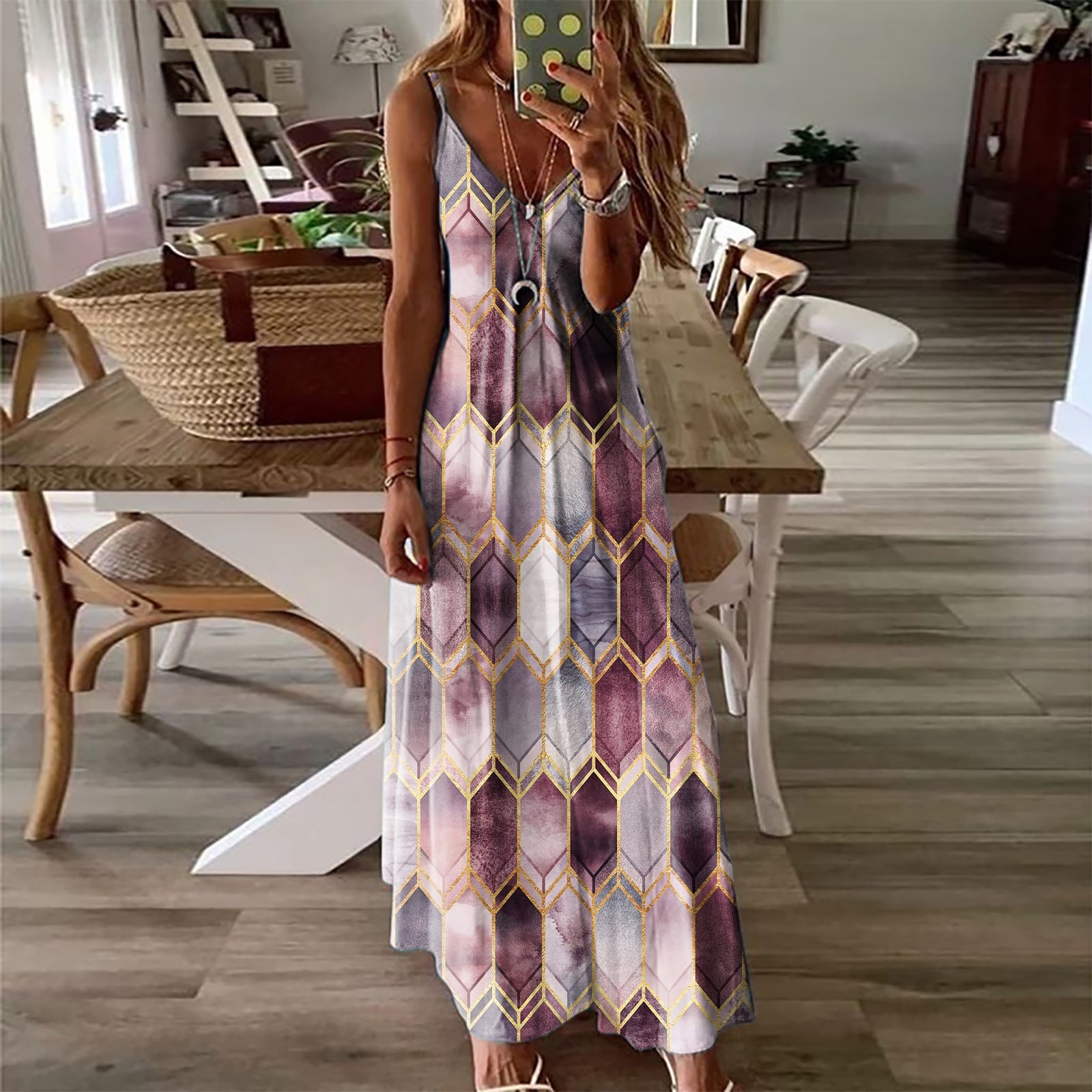 Summer Casual Printed Camisole Long Dress - SNMShop