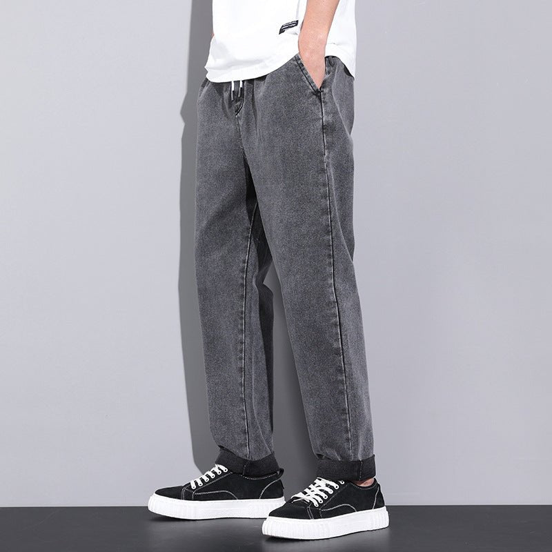Summer Loose Wide Leg Jeans Pants Men Fashion Drawstring Elasticated Straight Trousers - SNMShop