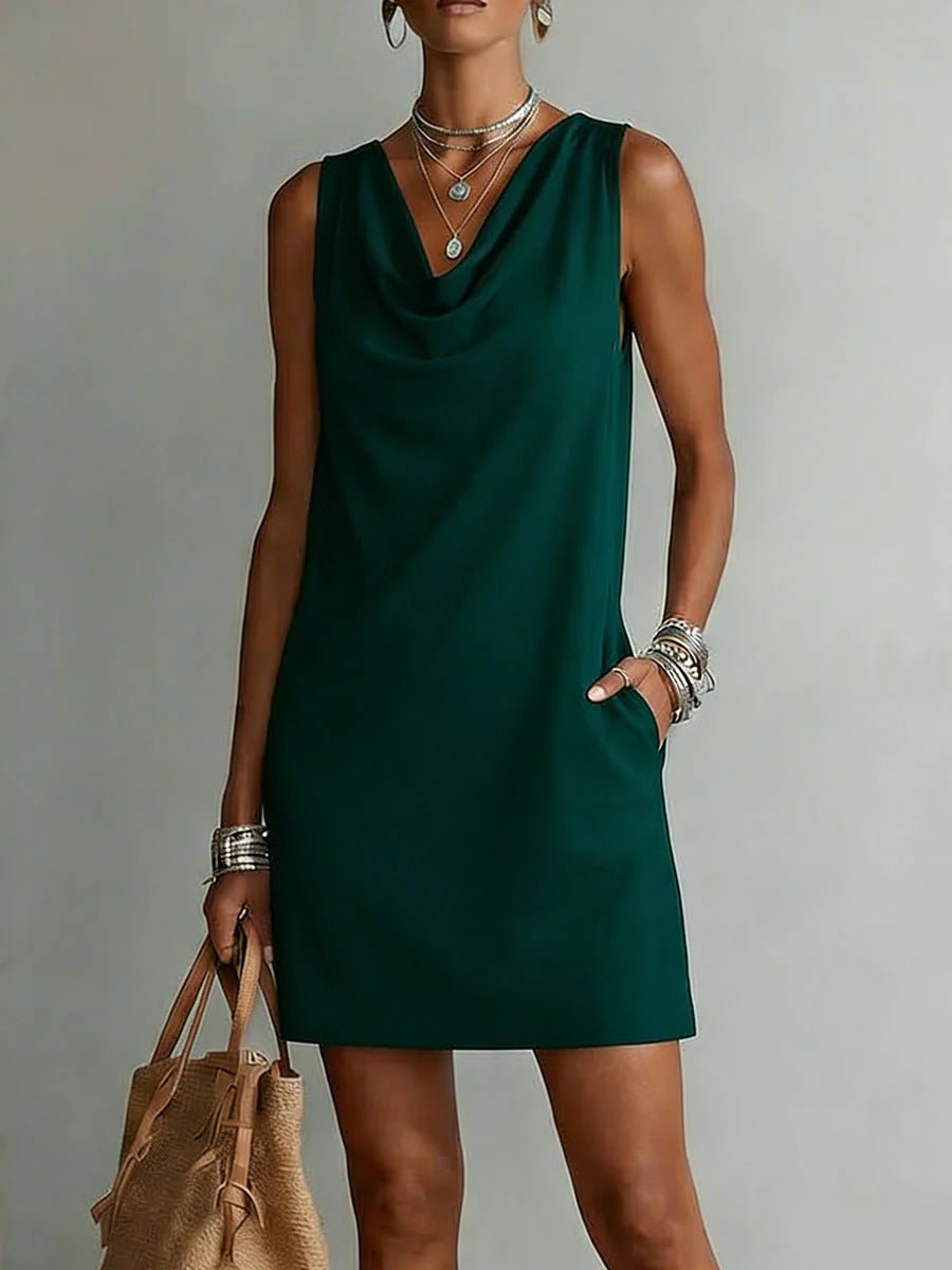 Summer Sleeveless Dress With Draped Neckline Design Slim Fit Evening Party Club Beach Dresses - SNMShop