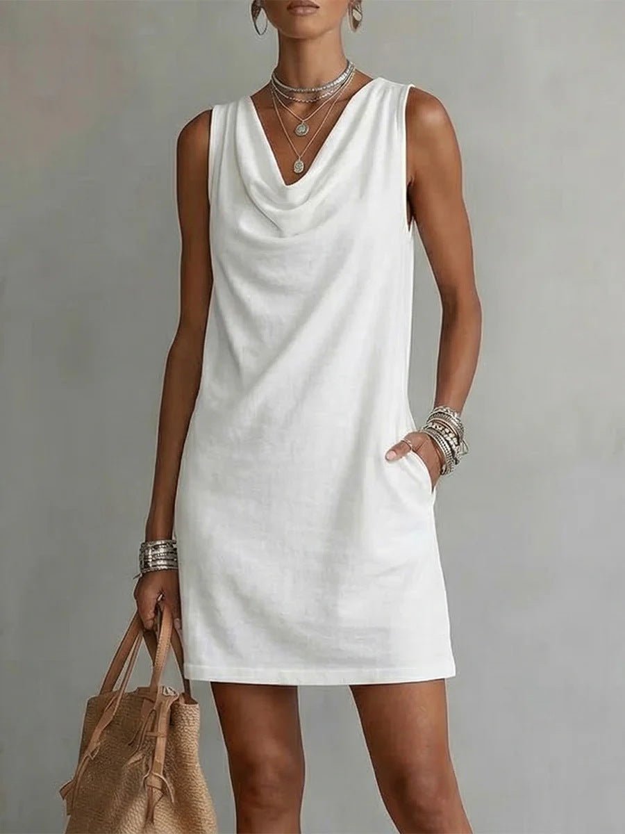 Summer Sleeveless Dress With Draped Neckline Design Slim Fit Evening Party Club Beach Dresses - SNMShop