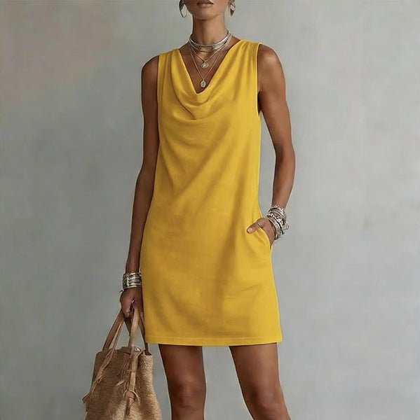 Summer Sleeveless Dress With Draped Neckline Design Slim Fit Evening Party Club Beach Dresses - SNMShop