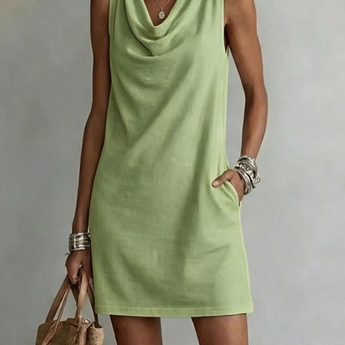 Summer Sleeveless Dress With Draped Neckline Design Slim Fit Evening Party Club Beach Dresses - SNMShop