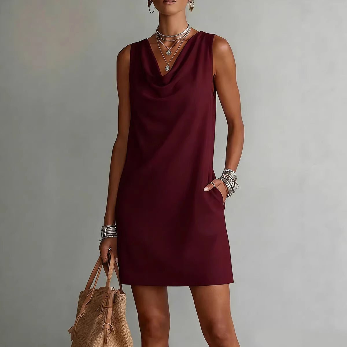 Summer Sleeveless Dress With Draped Neckline Design Slim Fit Evening Party Club Beach Dresses - SNMShop