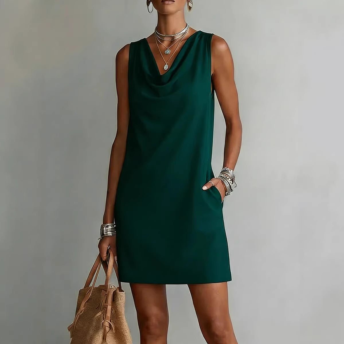 Summer Sleeveless Dress With Draped Neckline Design Slim Fit Evening Party Club Beach Dresses - SNMShop
