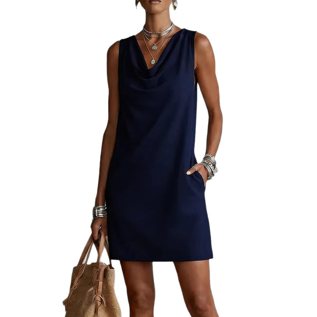 Summer Sleeveless Dress With Draped Neckline Design Slim Fit Evening Party Club Beach Dresses - SNMShop