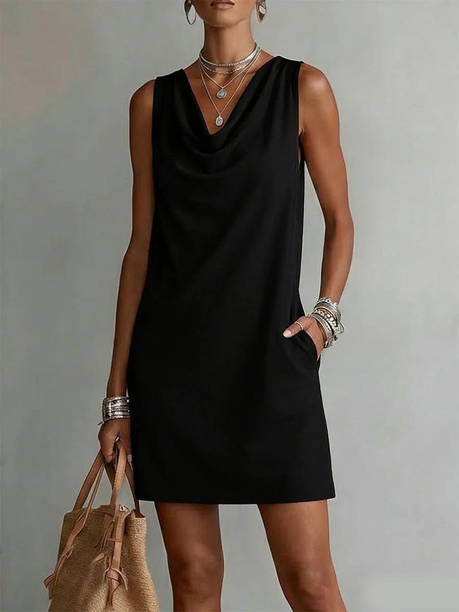 Summer Sleeveless Dress With Draped Neckline Design Slim Fit Evening Party Club Beach Dresses - SNMShop