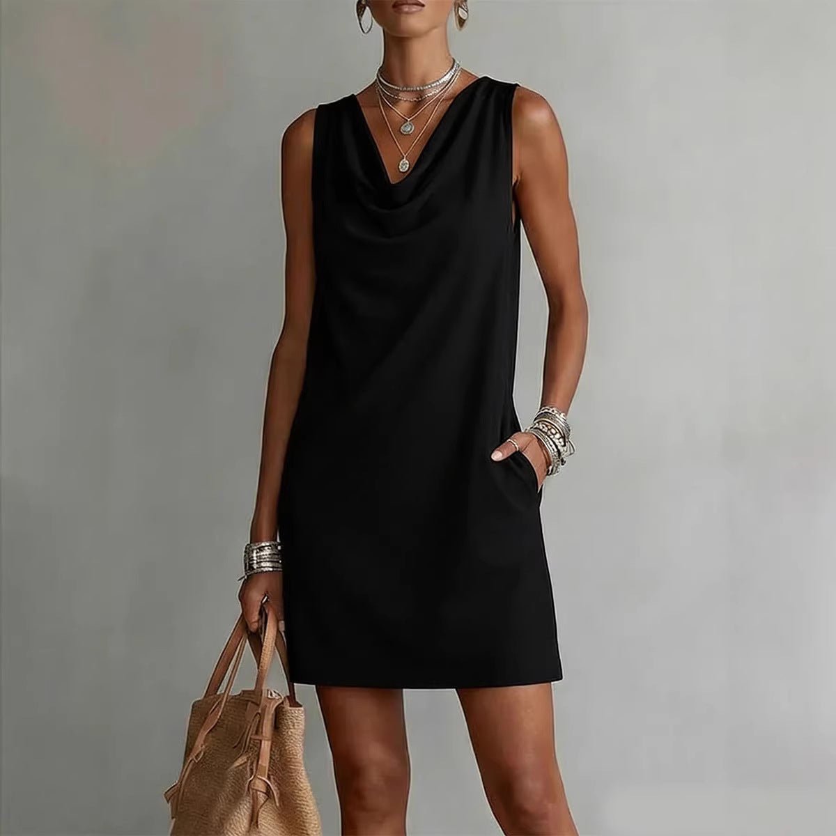 Summer Sleeveless Dress With Draped Neckline Design Slim Fit Evening Party Club Beach Dresses - SNMShop