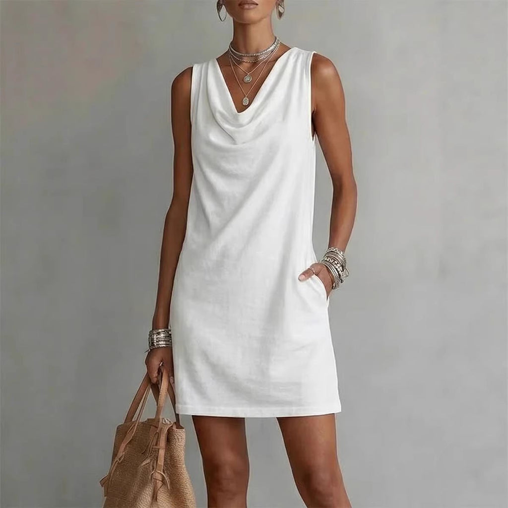 Summer Sleeveless Dress With Draped Neckline Design Slim Fit Evening Party Club Beach Dresses - SNMShop
