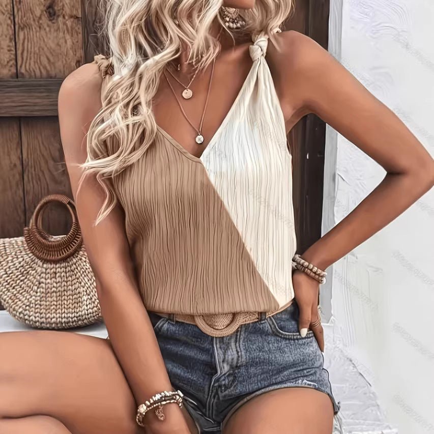 V-neck Solid-color Womens Vest Sleeveless Camisole Top - SNMShop