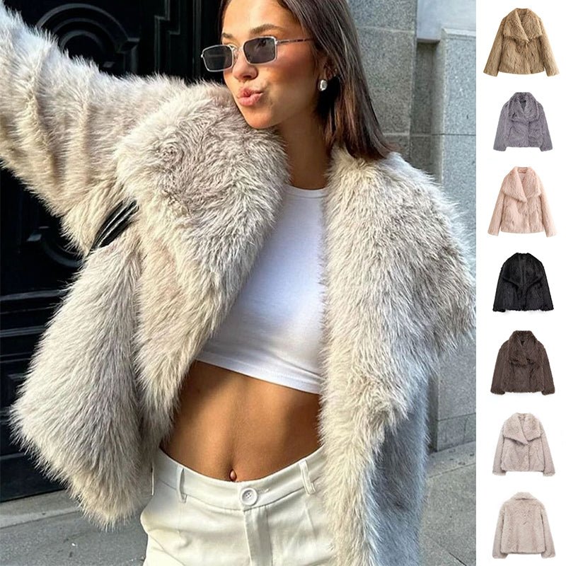 Winter Plush Coat Fashion Warm Thicken Fluffy Lapel Jacket Outwear Casual Long Sleeve Tops Womens Clothing - SNMShop
