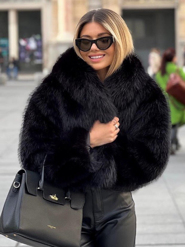 Winter Plush Coat Fashion Warm Thicken Fluffy Lapel Jacket Outwear Casual Long Sleeve Tops Womens Clothing - SNMShop