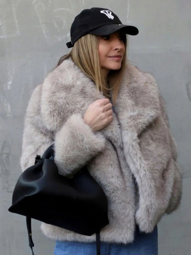 Winter Plush Coat Fashion Warm Thicken Fluffy Lapel Jacket Outwear Casual Long Sleeve Tops Womens Clothing - SNMShop