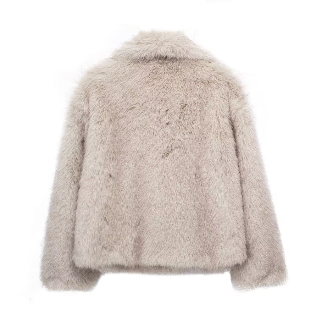 Winter Plush Coat Fashion Warm Thicken Fluffy Lapel Jacket Outwear Casual Long Sleeve Tops Womens Clothing - SNMShop