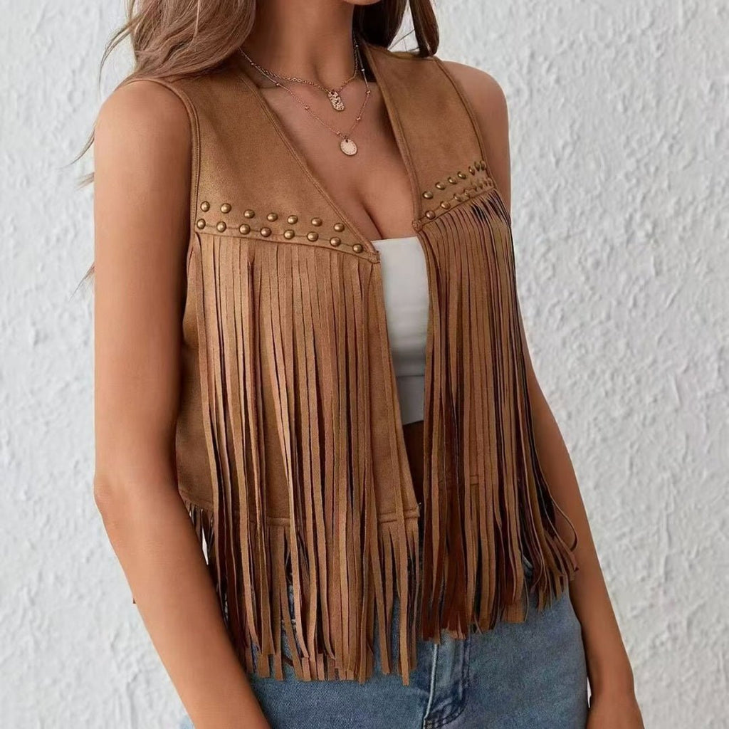 Women's All-match Design Beaded Sleeveless Tassel Vest - SNMShop