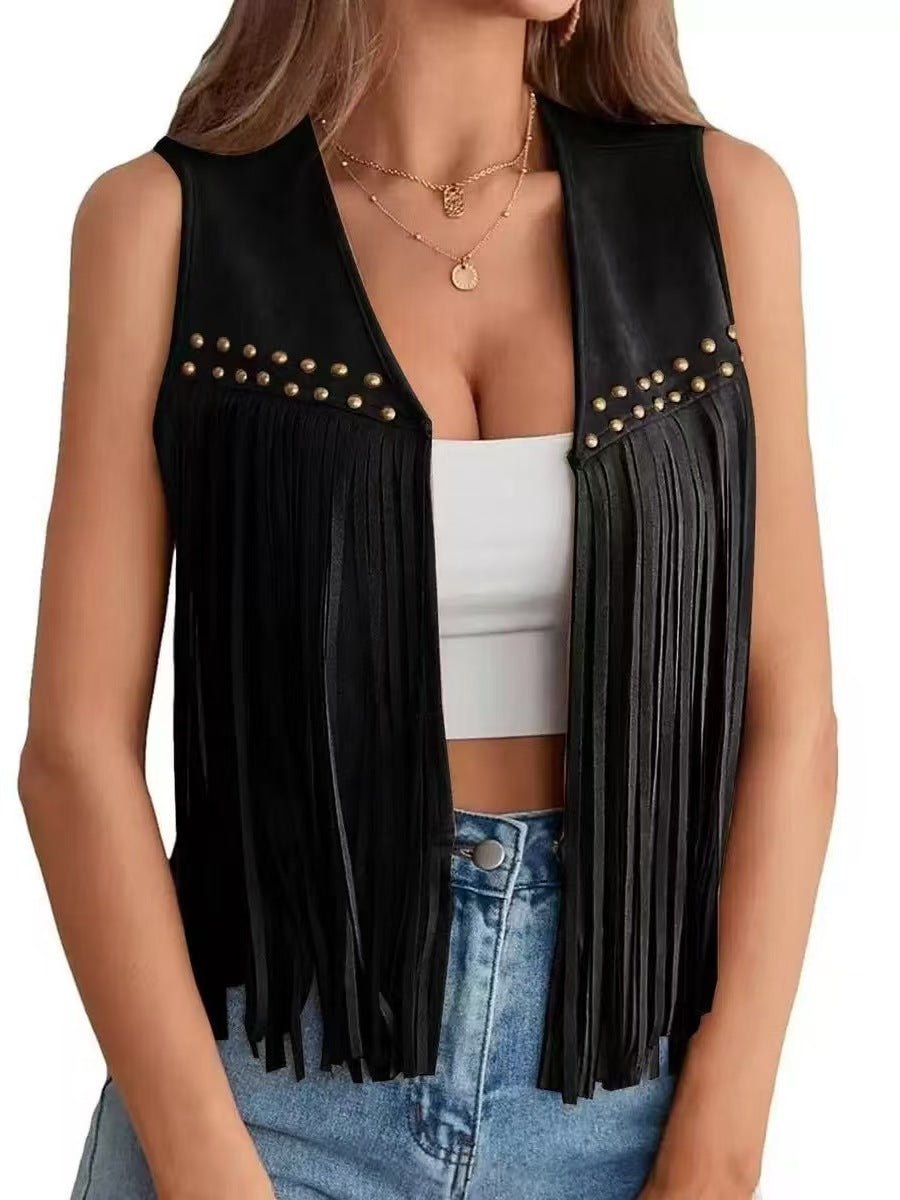 Women's All-match Design Beaded Sleeveless Tassel Vest - SNMShop