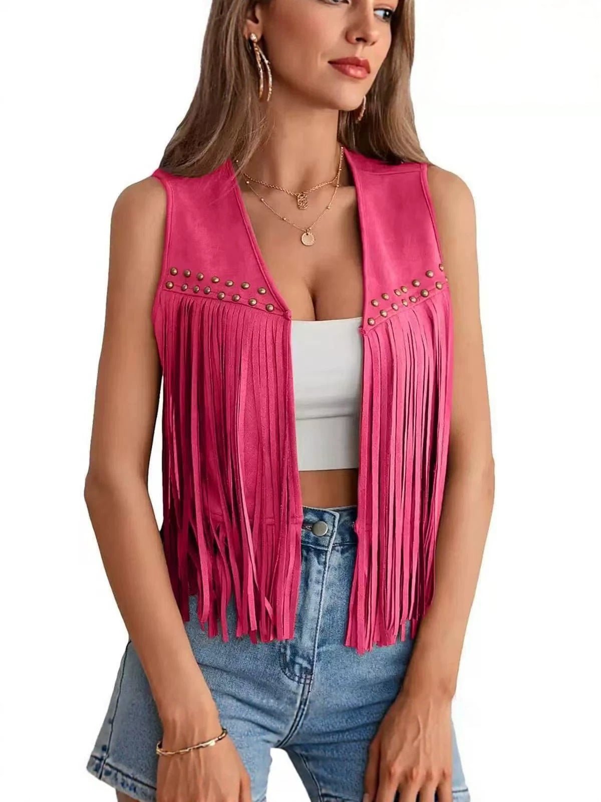 Women's All-match Design Beaded Sleeveless Tassel Vest - SNMShop