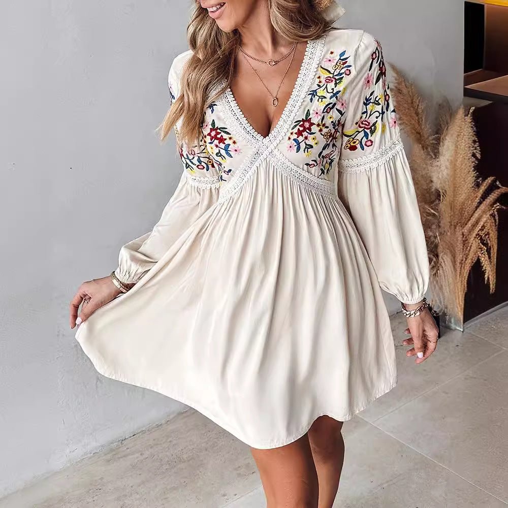 Women's Clothing Embroidered V-neck Casual Skirt - SNMShop