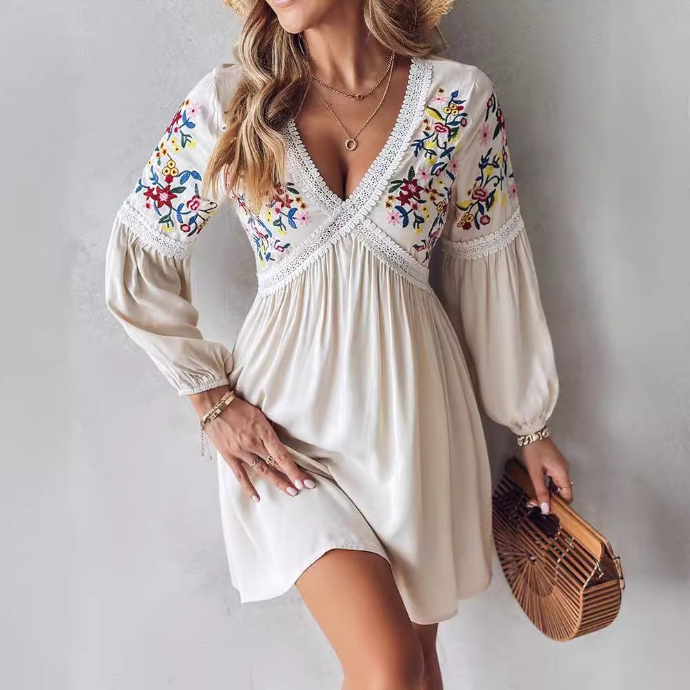 Women's Clothing Embroidered V-neck Casual Skirt - SNMShop