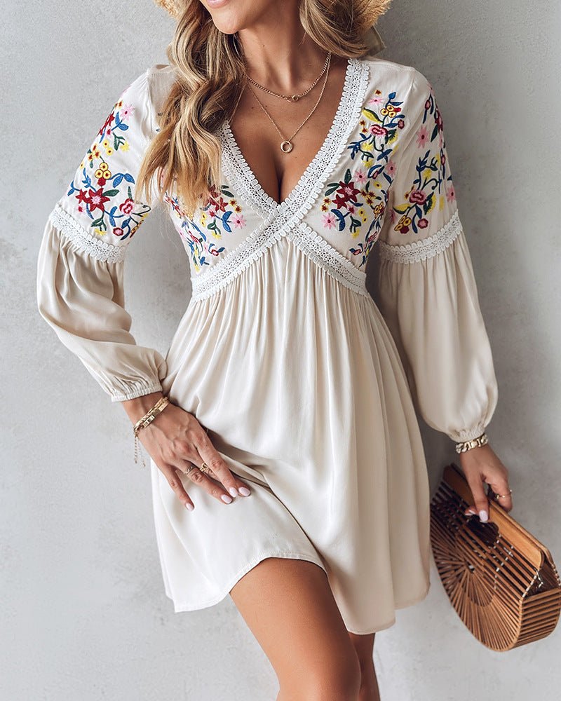Women's Clothing Embroidered V-neck Casual Skirt - SNMShop