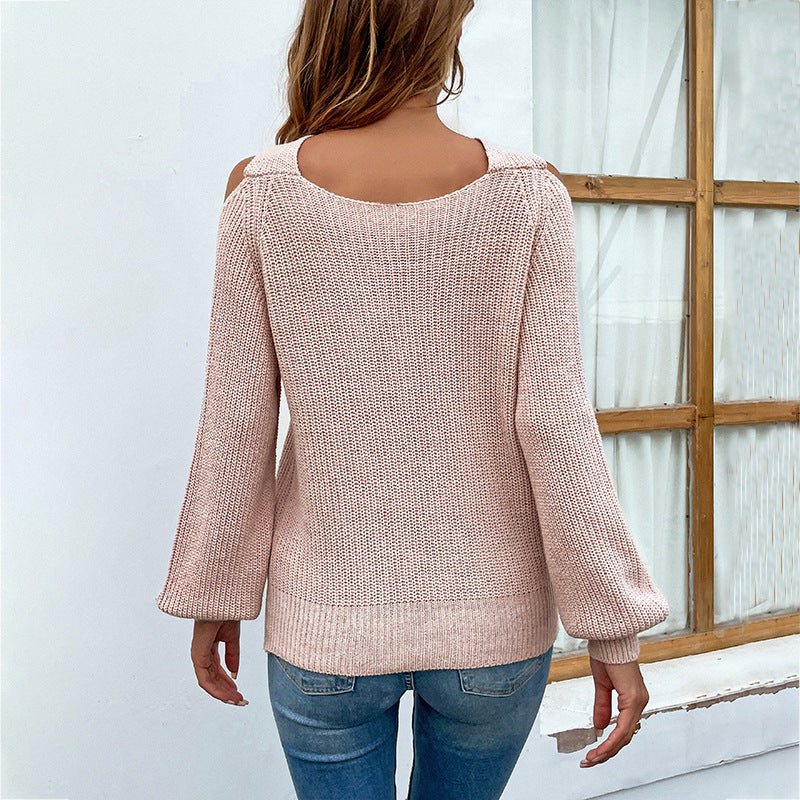 Women's Cross Halter Lantern Sleeve Knitted Sweater - SNMShop