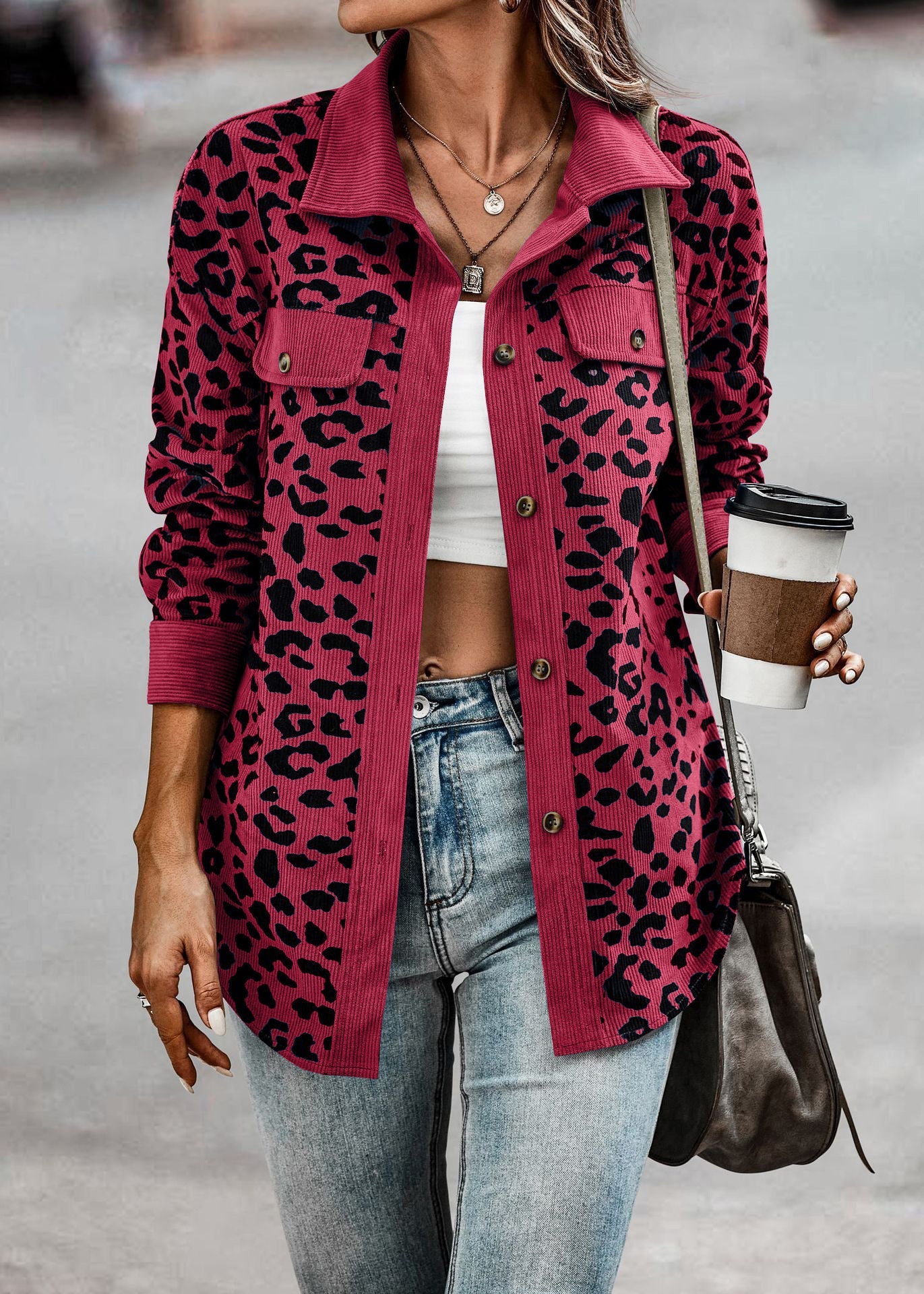 Women's Fashion Leopard Print Long Sleeve Jacket - SNMShop