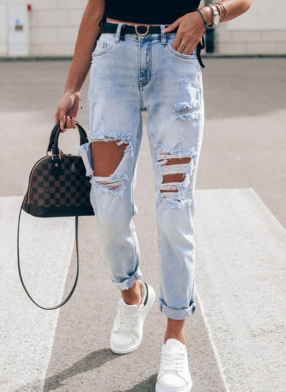 Women's Light Blue Slim-Fit Denim Trousers | Sizes S–3XL - SNMShop